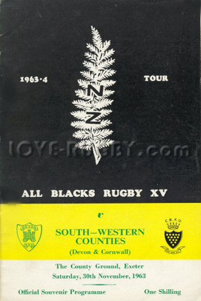 1963 South-Western Counties v New Zealand  Rugby Programme